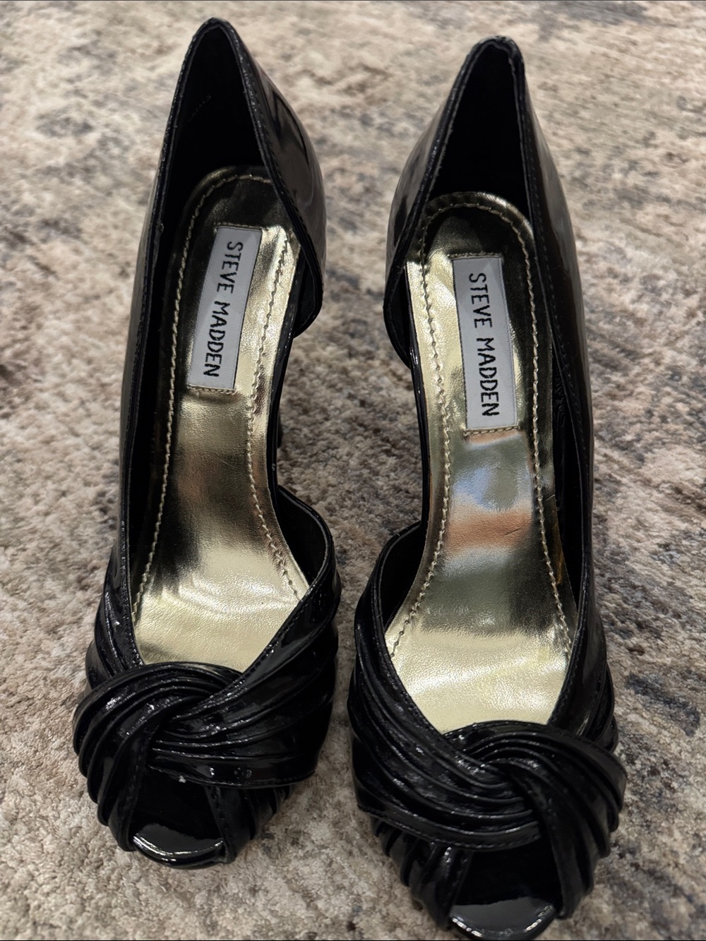 Steve Madden Black Patent Knot Peep-Toe Heels